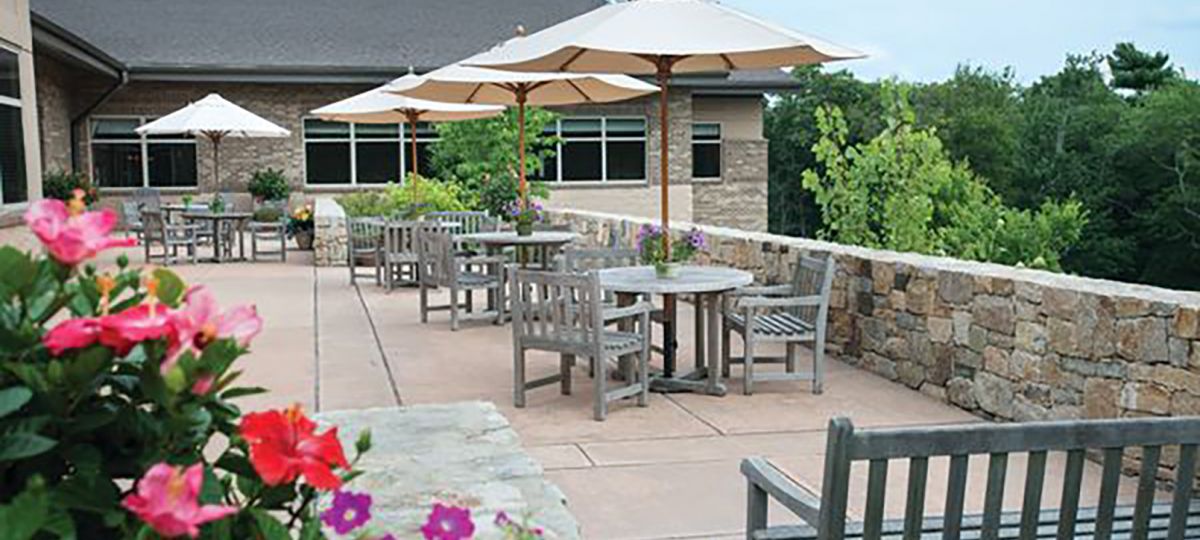 Courtyard outside a community building.