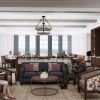 Interior rendering of an Erickson Senior Living community restaurant with dining tables, lounge seating, and large windows overlooking the outdoors.